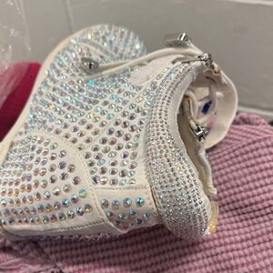 DKNY White Crystal Lace Up Boots